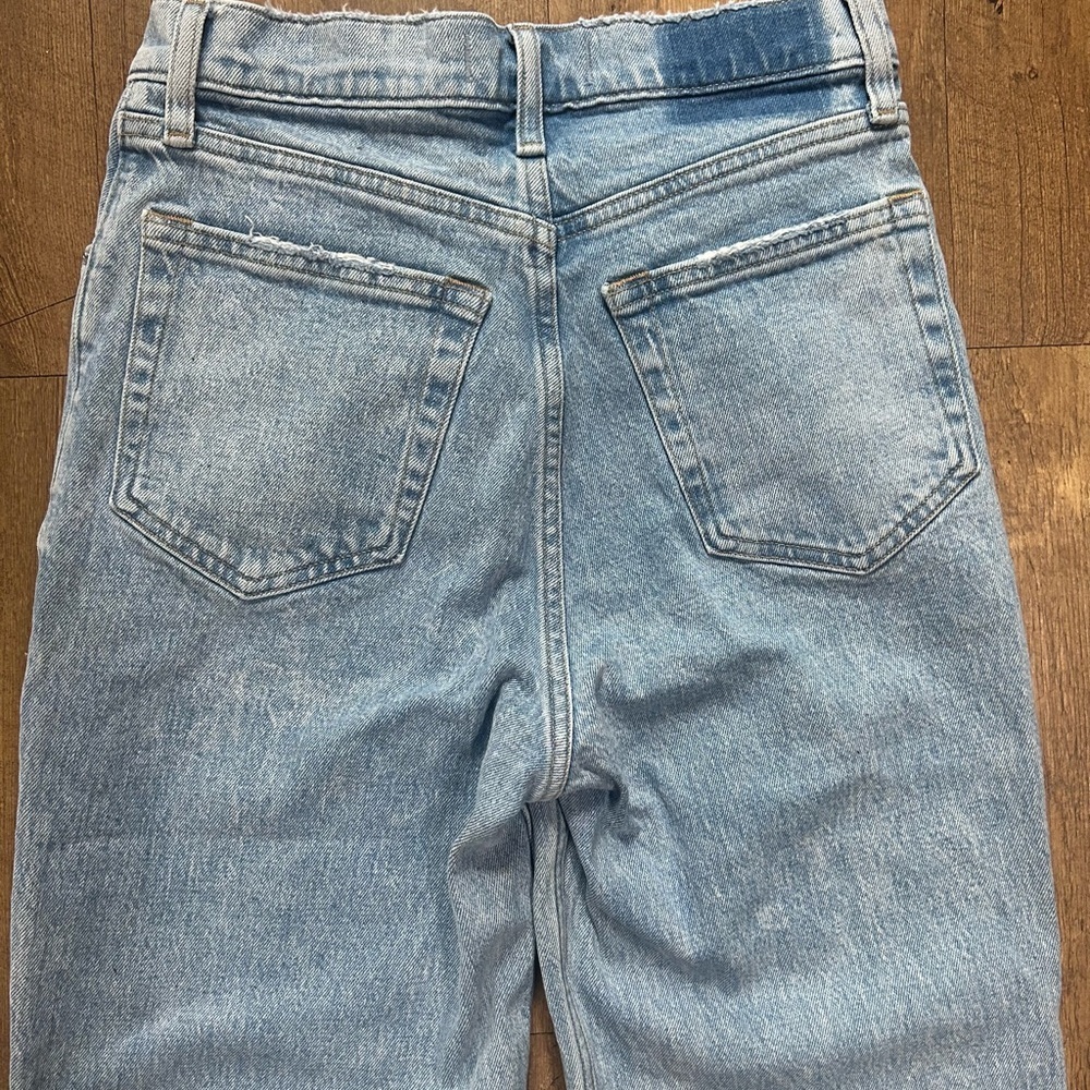 Abercrombie 90s Straight High Rise Crossover Waist Jeans Light Wash Raw Hem 27 - Picture 11 of 13